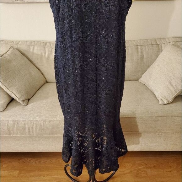 Marina Sparkle Lace Flare-Hem Sleeveless Cocktail Dress size 20W in Navy- NEW - Picture 4 of 13